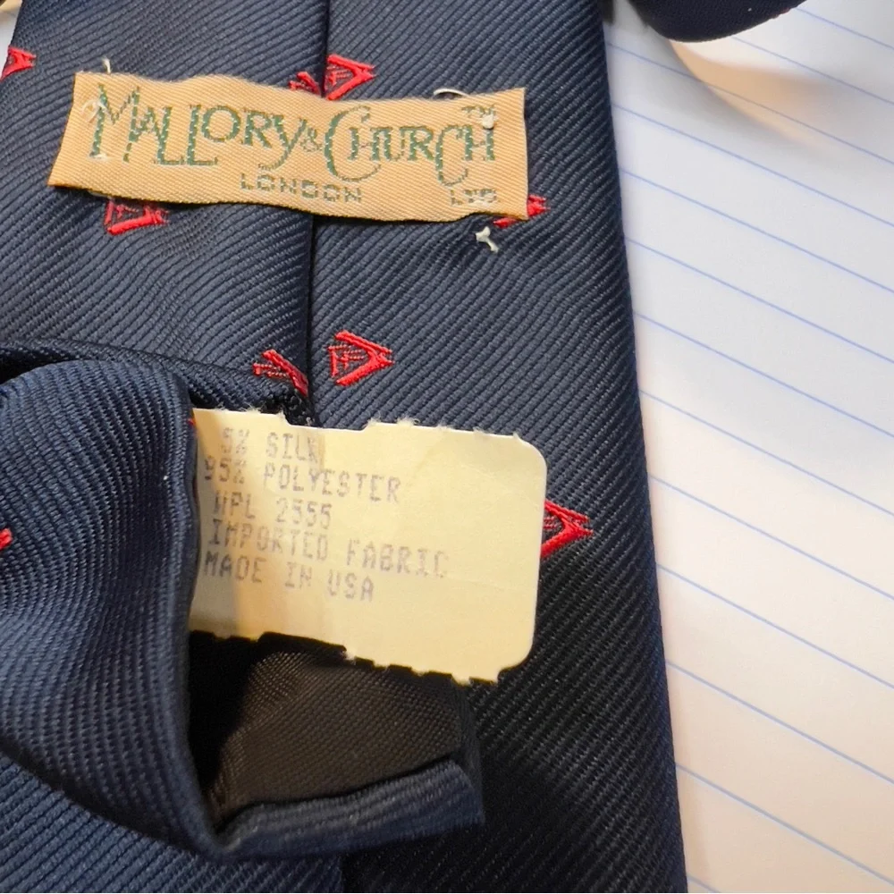 Vintage MALLORY & CHURCH London LTD Navy Blue Red Mens Tie Accessories NWT